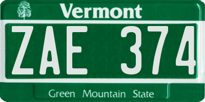 VT license plate ZAE374