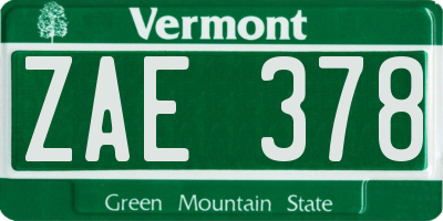 VT license plate ZAE378