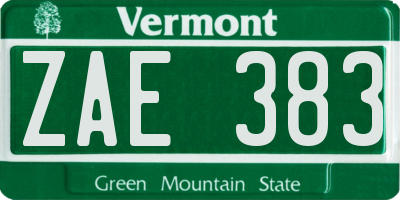 VT license plate ZAE383
