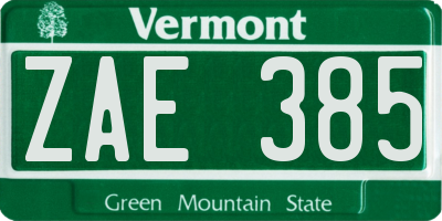 VT license plate ZAE385