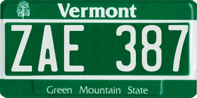 VT license plate ZAE387