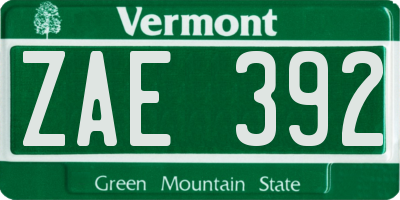 VT license plate ZAE392