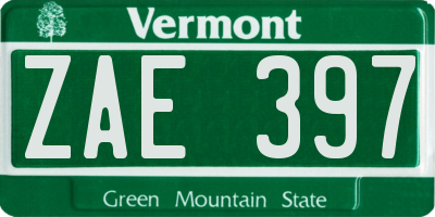 VT license plate ZAE397