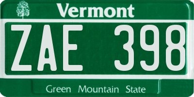 VT license plate ZAE398