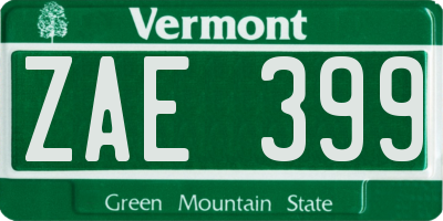 VT license plate ZAE399
