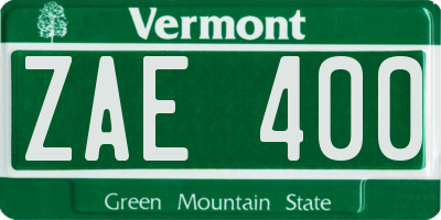 VT license plate ZAE400