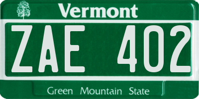 VT license plate ZAE402