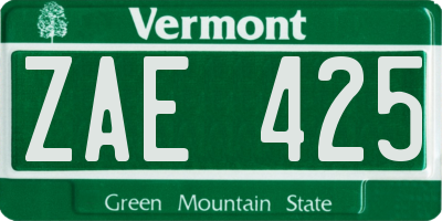 VT license plate ZAE425