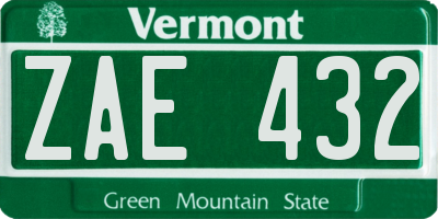 VT license plate ZAE432
