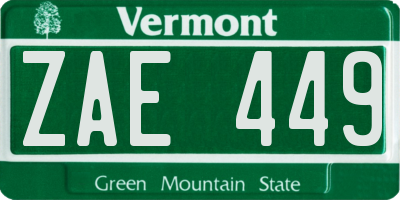 VT license plate ZAE449
