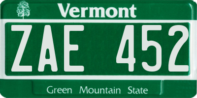 VT license plate ZAE452