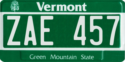 VT license plate ZAE457