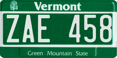 VT license plate ZAE458