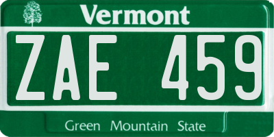 VT license plate ZAE459