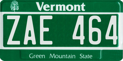 VT license plate ZAE464