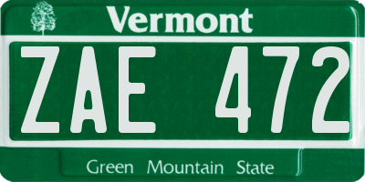 VT license plate ZAE472