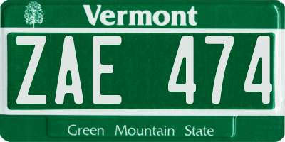 VT license plate ZAE474