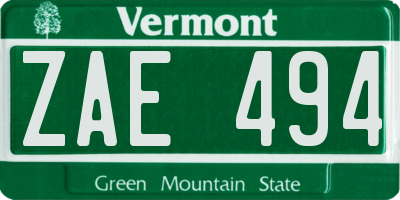 VT license plate ZAE494