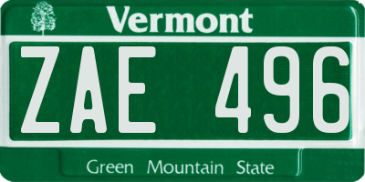 VT license plate ZAE496