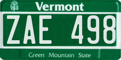 VT license plate ZAE498