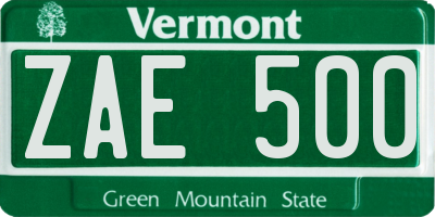 VT license plate ZAE500