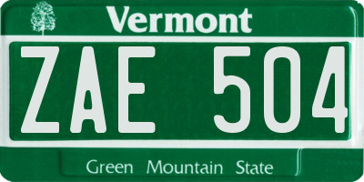 VT license plate ZAE504