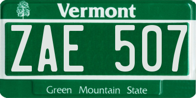 VT license plate ZAE507