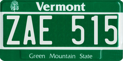 VT license plate ZAE515