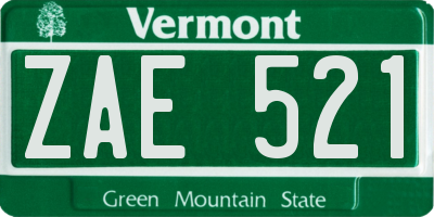 VT license plate ZAE521