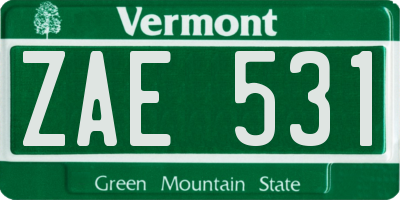 VT license plate ZAE531