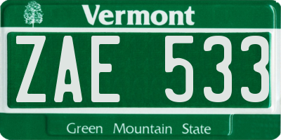 VT license plate ZAE533