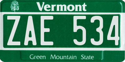 VT license plate ZAE534