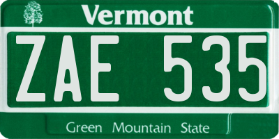 VT license plate ZAE535
