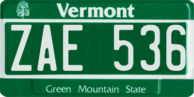 VT license plate ZAE536