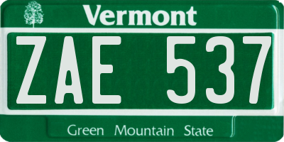 VT license plate ZAE537
