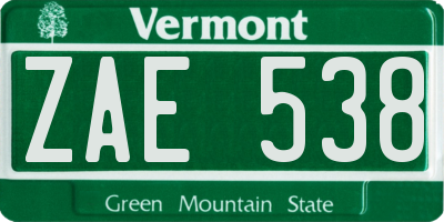 VT license plate ZAE538