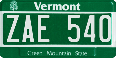 VT license plate ZAE540