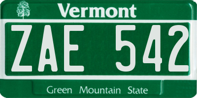 VT license plate ZAE542