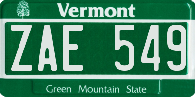 VT license plate ZAE549