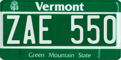VT license plate ZAE550