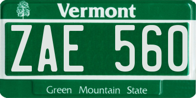 VT license plate ZAE560