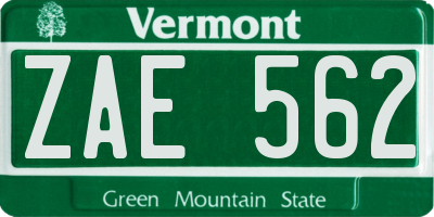 VT license plate ZAE562