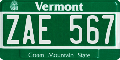 VT license plate ZAE567