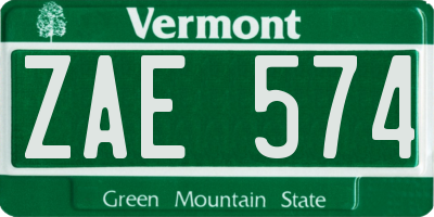 VT license plate ZAE574
