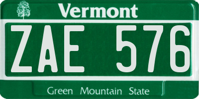 VT license plate ZAE576