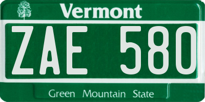 VT license plate ZAE580