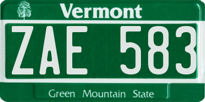 VT license plate ZAE583