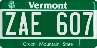 VT license plate ZAE607