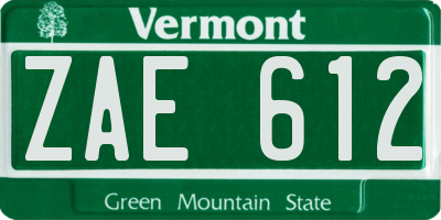 VT license plate ZAE612