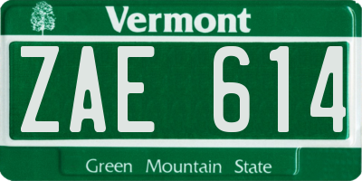 VT license plate ZAE614